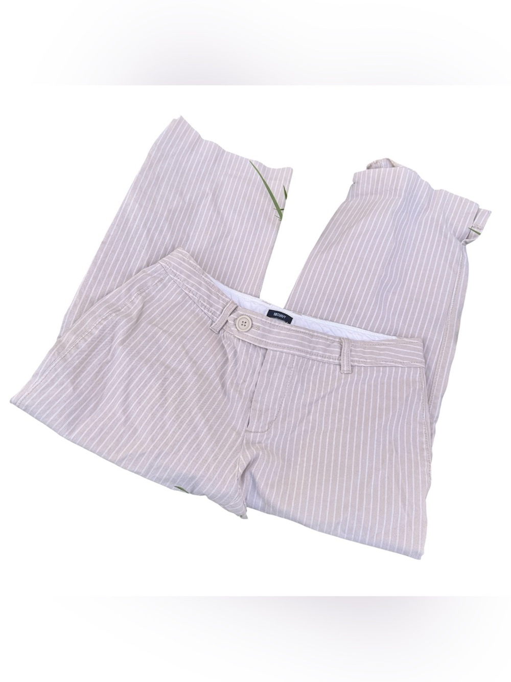 Gap Curvy Beige Casual Striped High Waist Stretched Cropped Pants Capri 6